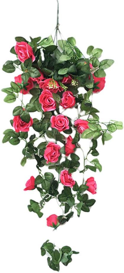 XGao Artificial Roses Leaves Simulation Fake Flower Rose Vine Wall Hanging Flowers Orchid Hanging Plants Garland Living Room Balcony Fence Wedding Home Garden Outdoor Decoration
