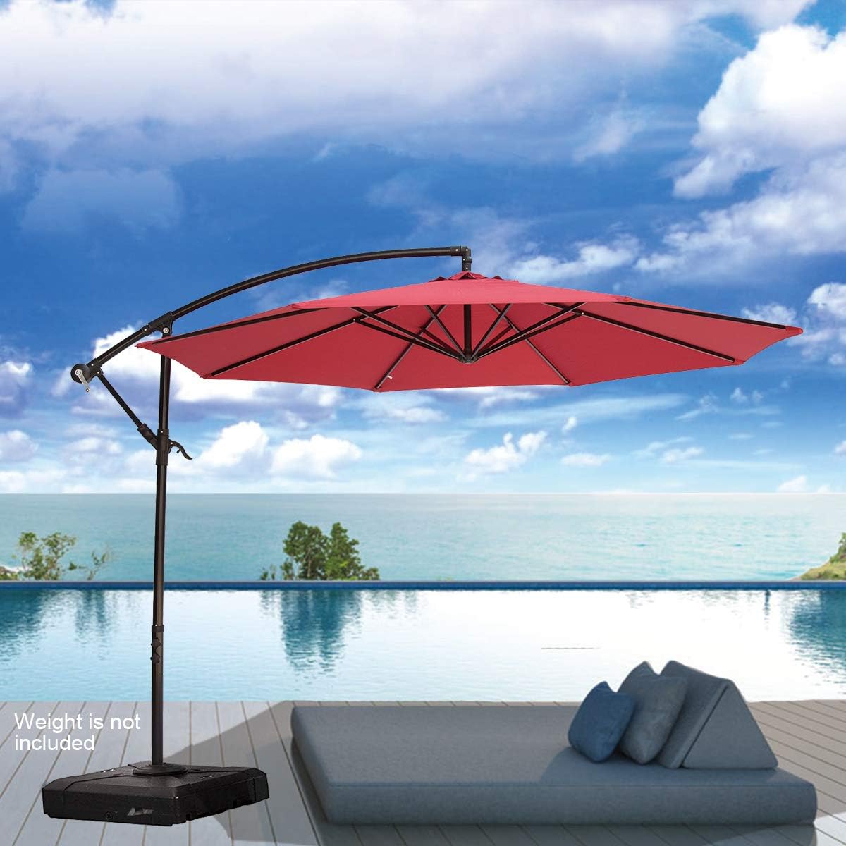 Amazon Com Sunbrano 10 Ft Cantilever Offset Patio Umbrella Outdoor Aluminum Hanging Umbrella With Crank And Air Vent 8 Ribs Red Garden Outdoor
