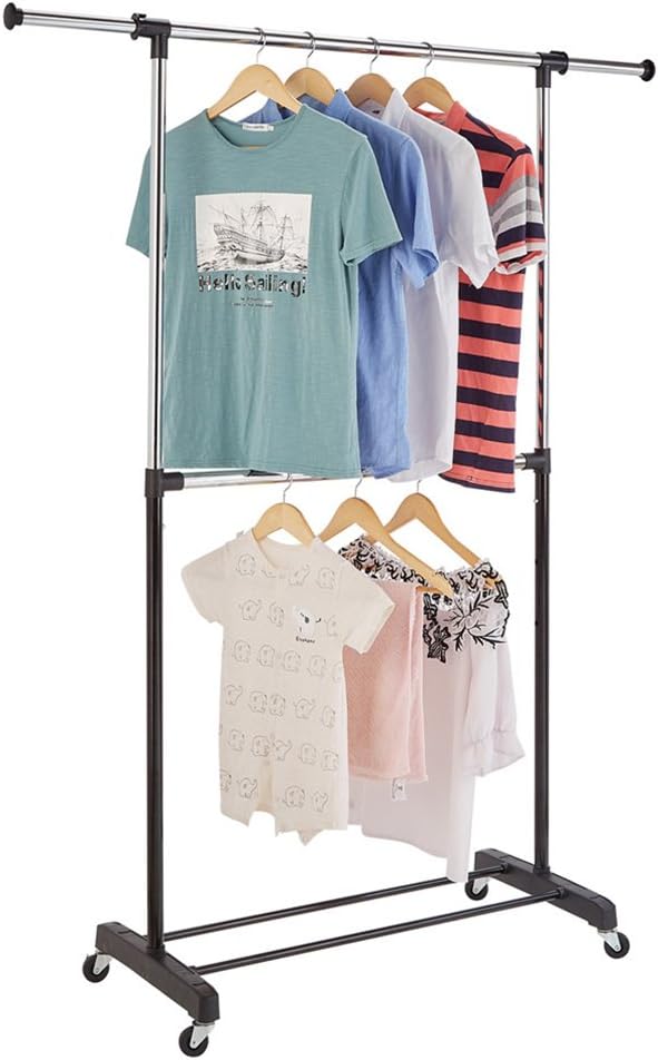 RichStar 2-Tier Adjustable Clothes Garment Rack-with Commercial Grade Casters,Black&Chrome