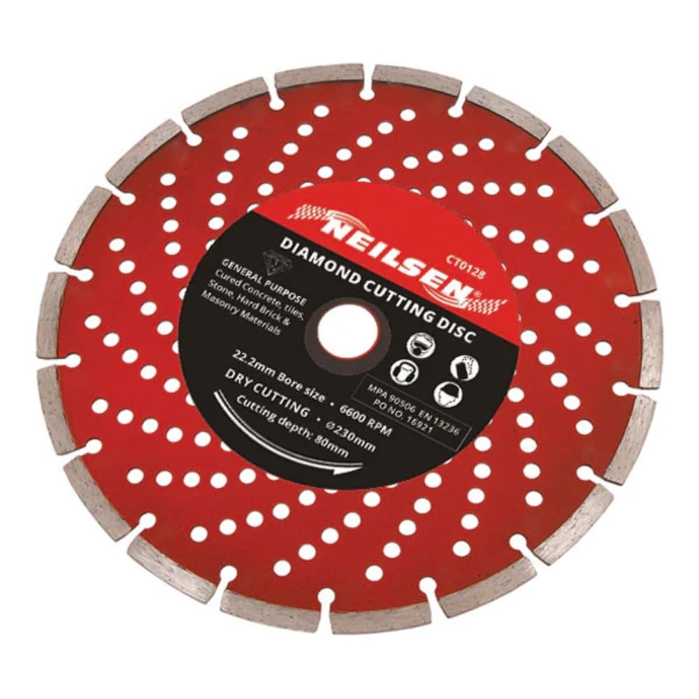 Neilsen CT0128 230mm Segmented Diamond Cutting Disc 22mm Bore 80mm Cutting Depth 6600rpm General Purpose