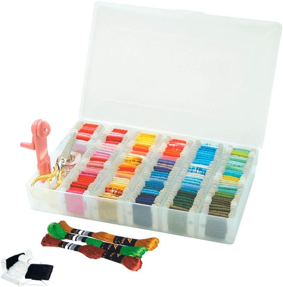 Hemline M3003/L Plastic Large Embroidery Floss Box Organiser with 100 Bobbins