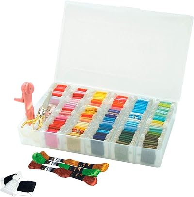 Hemline M3003/L Plastic Large Embroidery Floss Box Organiser with 100 Bobbins