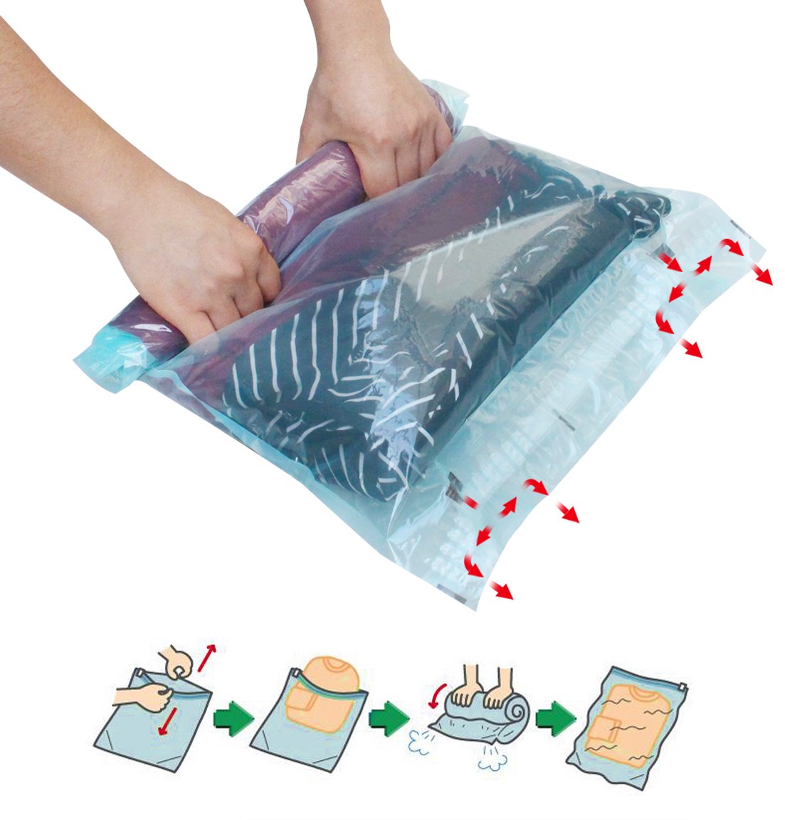 9 Travel Space Saver Bags By StoragePro, Hand Rolling (No Vacuum Needed