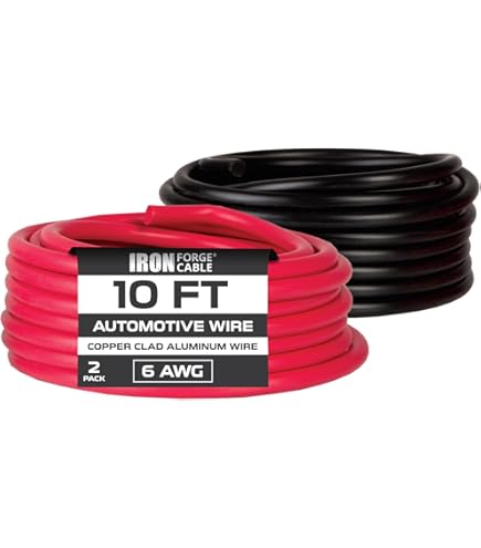Cable De Calibre 8 (50 Pies Cada Uno, Rojo/negro) De Aluminio Revestido De Cobre CCA - Cable Automotriz Primario, Amplificador De Automóvil Y Cable De Tierra, 20 Conectores De Terminal De