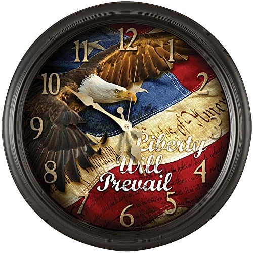 Liberty Will Prevail 16" Wall Clock With American Bald Eagle And Old Glory