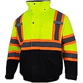 VENDACE High Visibility Reflective Safety Jackets for Men Sherpa Fleece Lined ANSI Class 3 Hi Vis Construction Work Jacket
