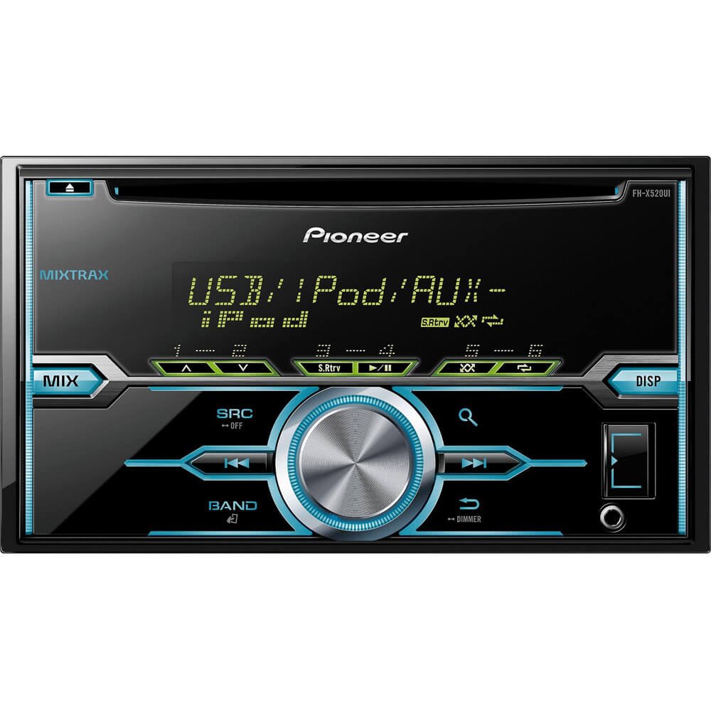 Pioneer FH-X520UI Double DIN in-Dash CD MP3 AM/FM Front USB and Auxiliary Car Stereo w/MIXTRAX and Pandora Support for iOS and Android Devices, Variable Color Illumination and Remote Control