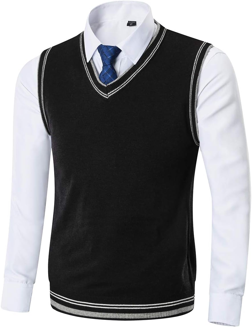 Kinlonsair Mens Casual Slim Fit Soft V-Neck Sweater Vest Thermal Knitted Sleeveless Sweater