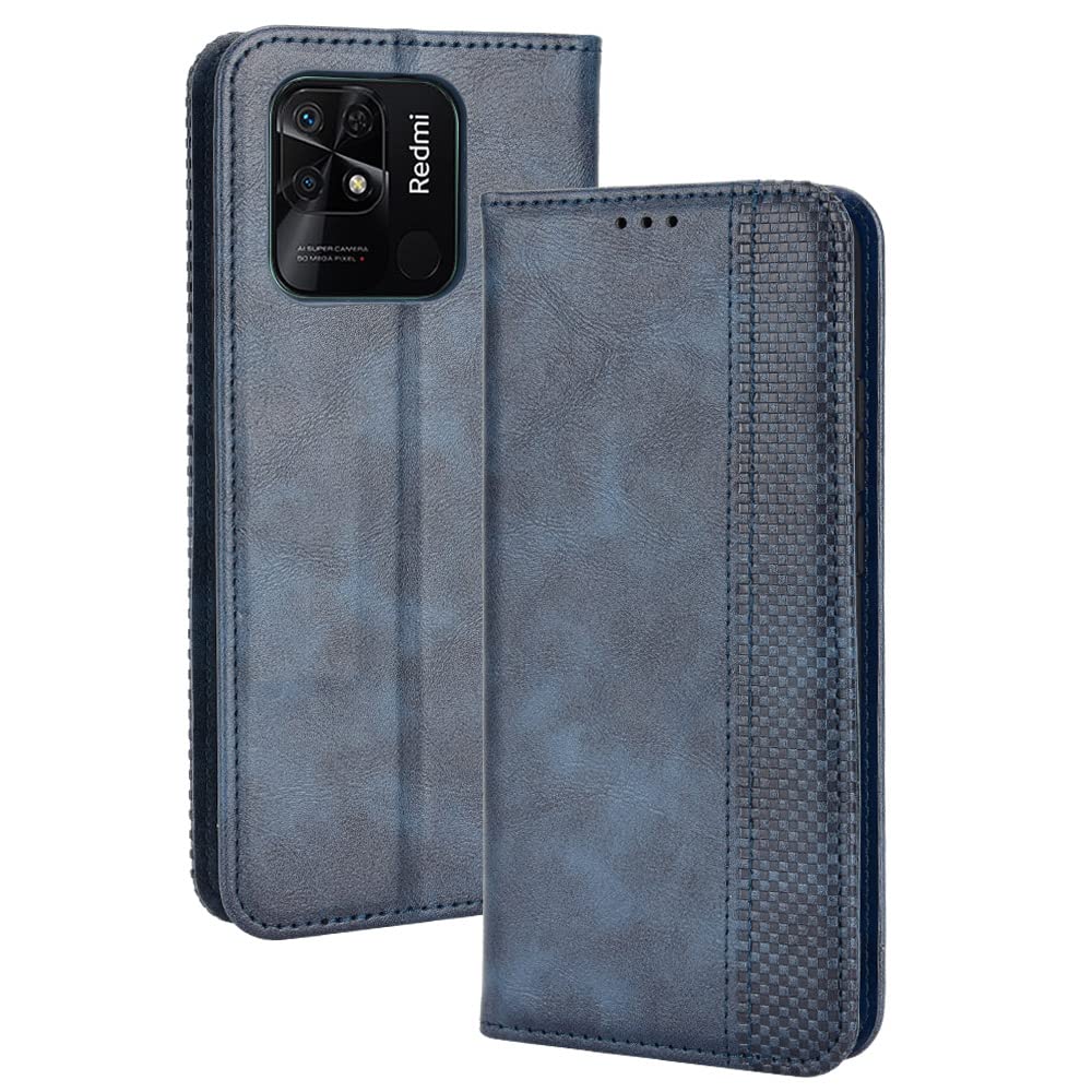 MOJIA Case for Xiaomi Redmi 10C, Premium PU Leather Wallet Case Flip Phone Cover with TPU Inner Shell, Card Holder Multifunctional Case. Blue