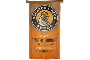 SCRATCH AND PECK FEEDS Scratch and Peck Whole Grain Starter Crumbles Chicken and Duck Feed - 25 lbs Bag - Corn-Free and Soy-Free - 20.5% Protein, Certified Organic and Non-GMO Project Verified Chicken Food