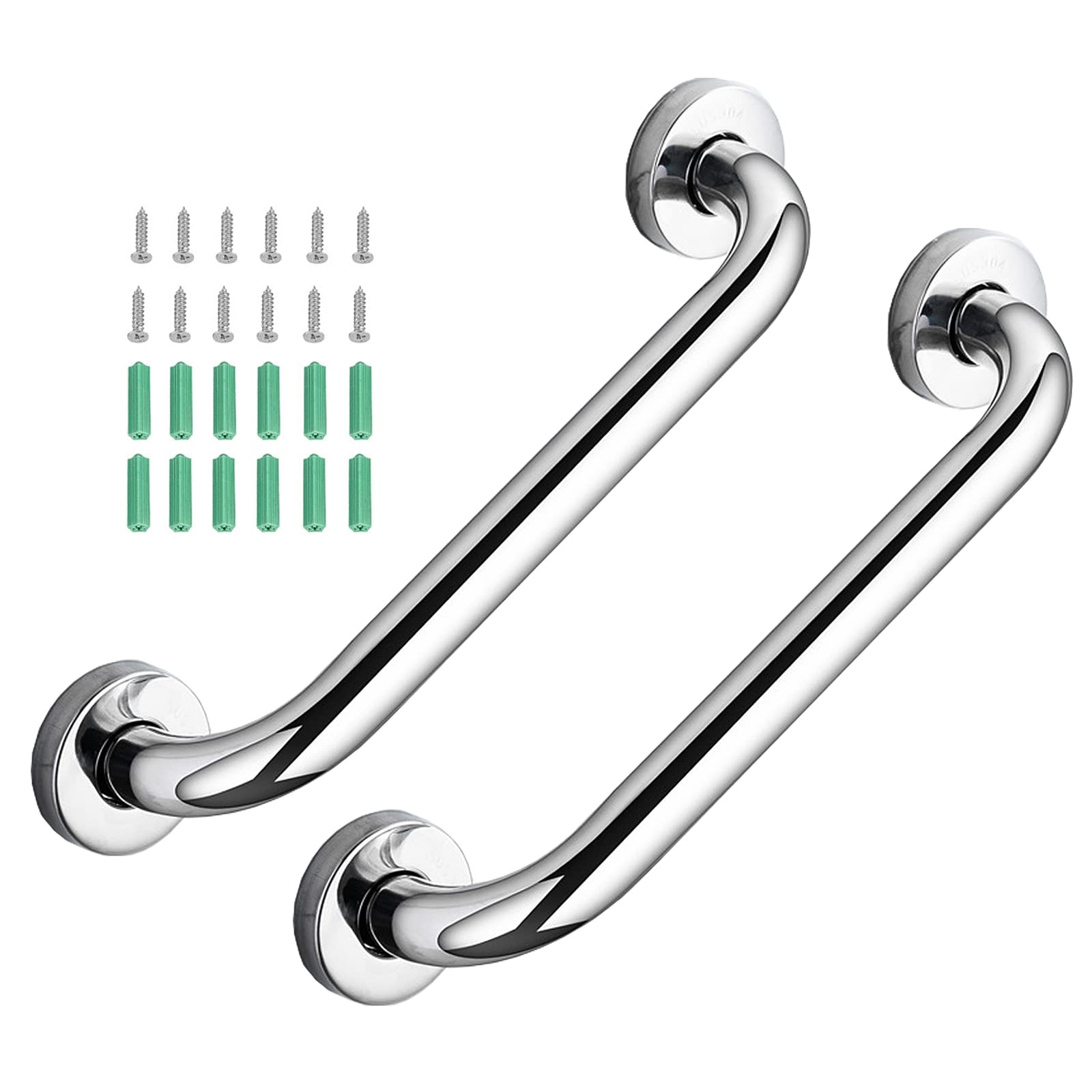 2 Pack Anti-Slip Shower Grab Rail for Elderly - Bathroom Stainless Steel Handrail, Perfect Disability Aid and Equipment for Toilet, Bathroom, Stairs, Kitchen (12 Inch, Silver)