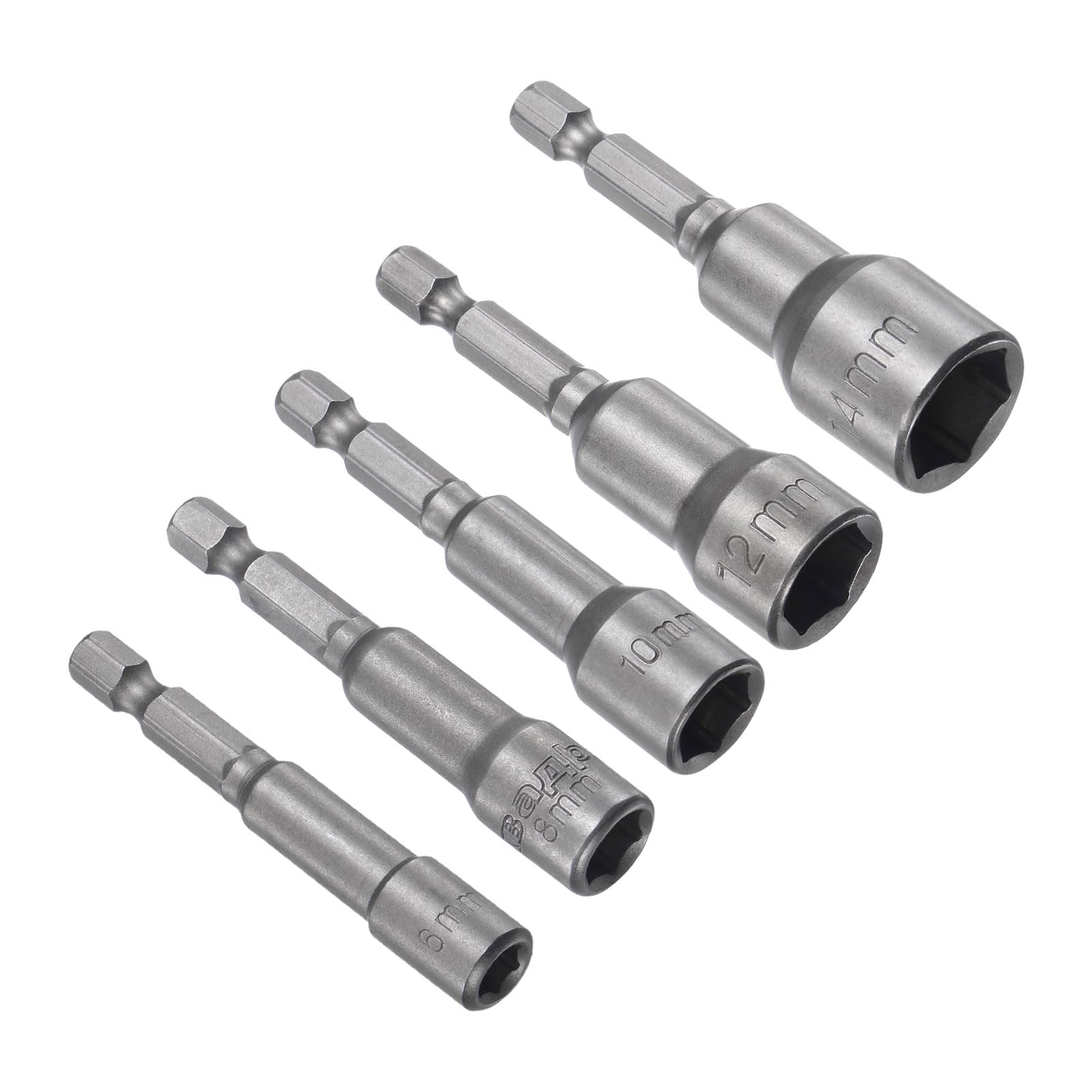 CoCud Quick-Change Nut Setter Driver Bit, 6/8/10/12/14mm Metric 65mm Length 1/4" Shank, CR-V Magnetic Straight Shank Setter Drill Bits - (Applications: for Auto Repair) - 5pieces