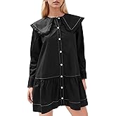 Kedera Women Shirt Mini Dress Button Down Ruffle Dress Long Sleeves Shift Dresses Peter Pan Collar Dresses