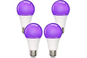 GODUORA 4 Pack Christmas LED Black Light Bulb 9W, UV Blacklight Bulb Replace 100W, 385-400nm,A19,E26 Base 120V, Party Glow Decor,Blacklights Bulbs Non-Dimmable