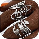 Annpro Chunky Rings for Women,Trendy Dainty Iregular Wavy Stackable Finger Rings Adjustable Open Chunky Ring Set Statement Jewelry