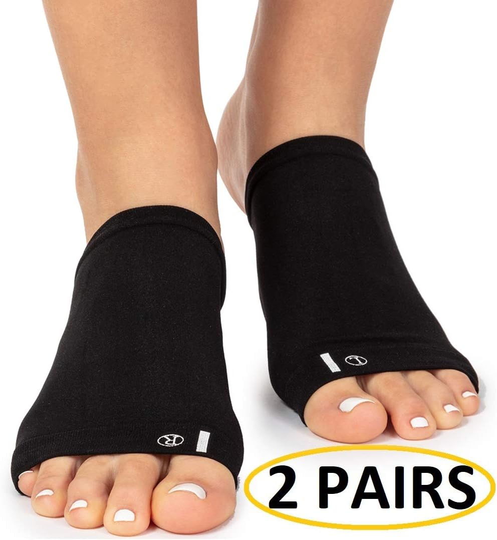 Arch Support Brace for Flat Feet with Gel Pad Inside - 2 Pairs - Plantar Fasciitis Support Brace - Compression Arch Sleeves for Women, Men - Foot Pain Relief for Planter Fasciitis, Arch Pain (Black): Health & Personal Care
