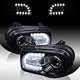 AUTOZENSATION Compatible with 2005-2010 Chrysler 300C/300C AWD/HEMI/SRT-8 LED Smoke Lens Projector Headlights Glossy Black Housing L + R Pair Headlamp