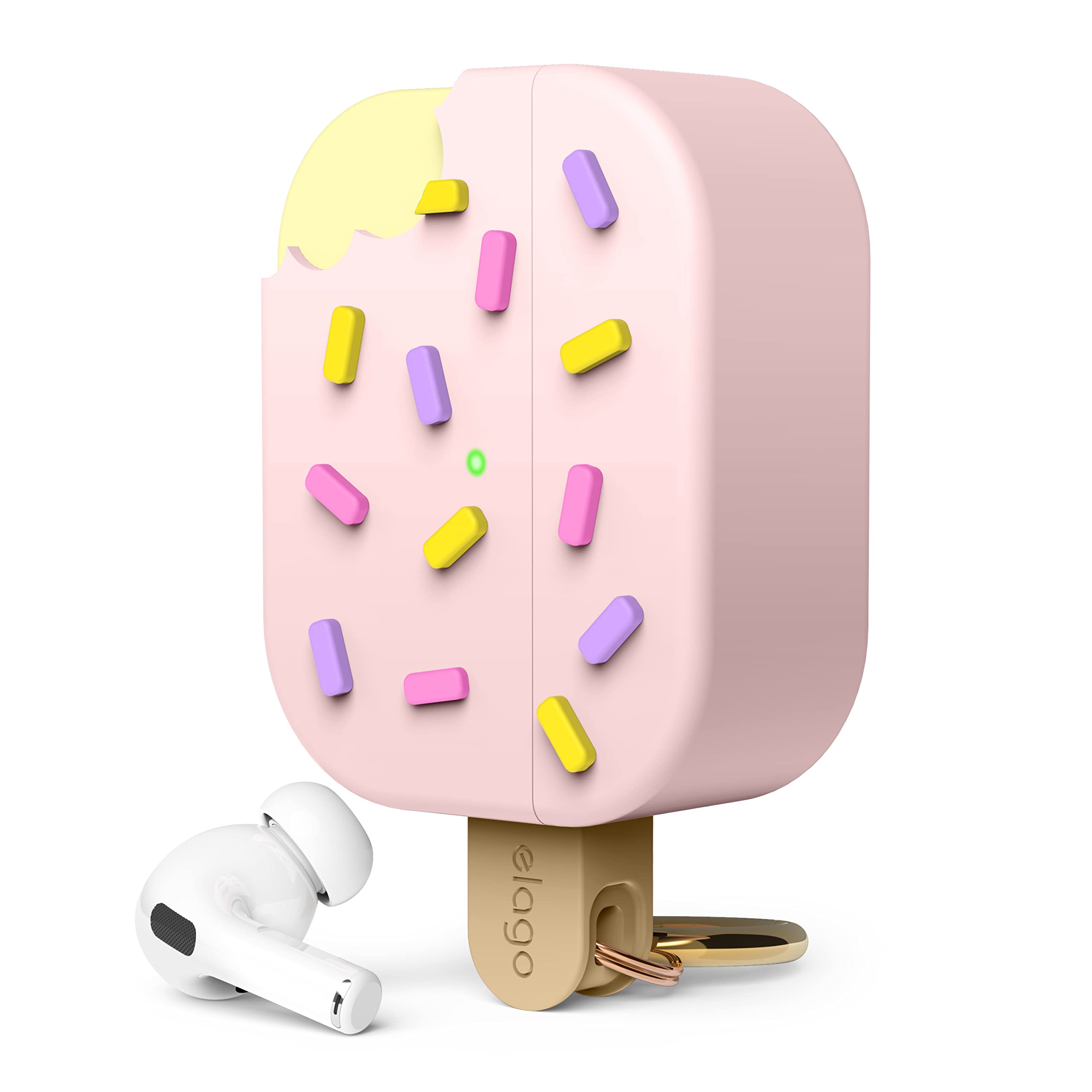 elago Ice Cream Case Compatible with AirPods Pro 2 Case Cover - Compatible with AirPods Pro 2nd Generation Case, Karabiner Included, Supports Wireless Charging, Full Protection (Strawberry)