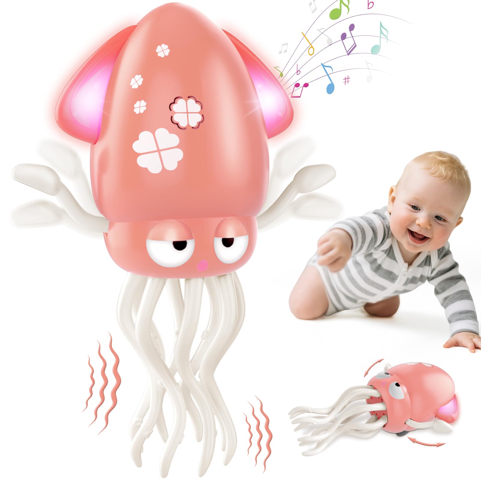 Photo 1 of AOTIBO Baby Dancing Octopus Toy for 1 2 3 4 5 Year Old Boy Girl, Baby Tummy Time Electric Crawling Octopus Toys 12-18 Months, Dancing Squid Toy for Walking Toddlers, Kids 1st Birthday Gifts, Pink