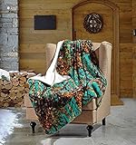 20 Lakes Plush Rustic Teal Camo Sherpa Throw