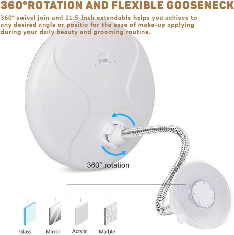 Updated 2020 Version 10X Magnifying Mirror With Light,Lighted 10X Magnifying Makeup Mirror With Light Poweful Suction Cup,360°Rotation Flexible Gooseneck Led Lighted Makeup Mirror For Bedroom Bathroom: Kitchen & Dining