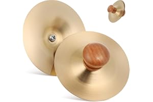 Garneck 1 Pair Small Hand Cymbals for Kids: 7cm/2.75inch Gold Finger Cymbals with Wooden Attached - Beginners Metal Mini Percussion Instrument for Rhythm Practice, Performances