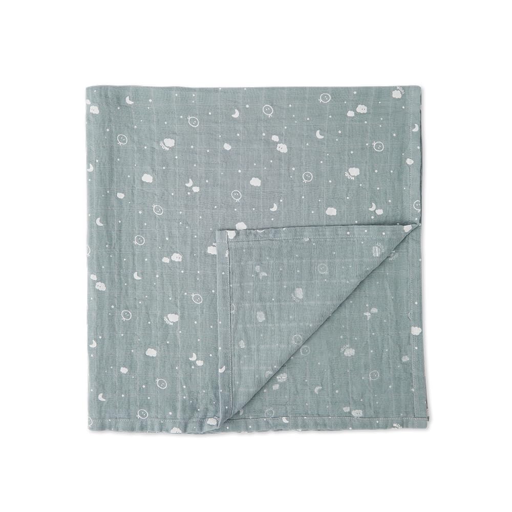 MORI Muslin Swaddle Cloth Blue Cotton 110x110cm Breathable Lightweight Pre-Washed for Infants Durable Comfortable Unisex Receiving Blanket Ideal for Swaddling or Nursing