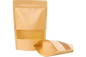 Moretoes 72pcs Kraft Paper Bags, 5.9×8.6 Inches Stand Up Pouches Packaging Paper Sealable Bags, Food Packaging Bags with Window, Ziplock Coffee Bags for Small Business, Resealable Bags