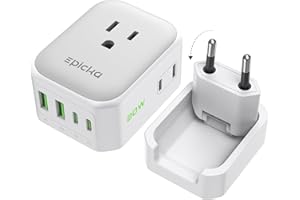 EPICKA Hybrid European Travel Plug Adapter, Foldable & Detachable Type C (EU) VisaPlug, 8-IN-1 International Power Adapter with 4 USB Ports (2 USB-C PD 20W) - Travel Essentials for US to Europe, White