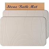 HUMIGA Stone Bath Mat, 2 Pack Diatomaceous Earth Shower Mat, Non-Slip Super Absorbent Quick Drying Bathroom Floor Mat, 24x15, Greyish White