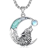 Flpruy Turquoise Animal Necklace 925 Sterling Silver Crescent Moon Pendant Turquoise Jewelry Gifts for Women