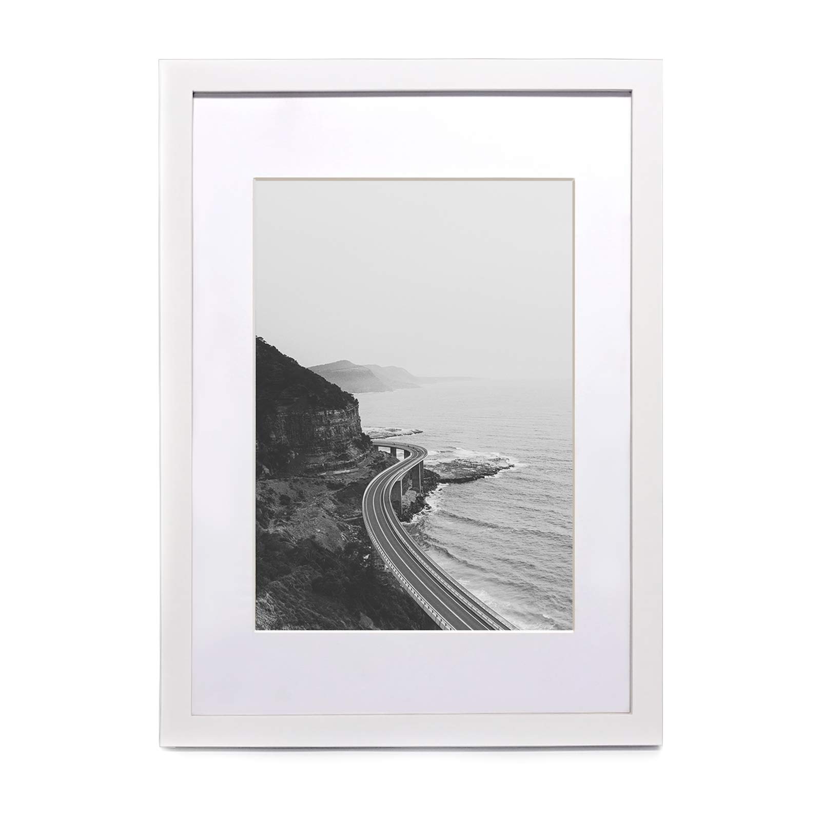 SILD A2 Poster Frame - Solid Wood Frames White Picture Frame A2 with Mount for A3 Frame