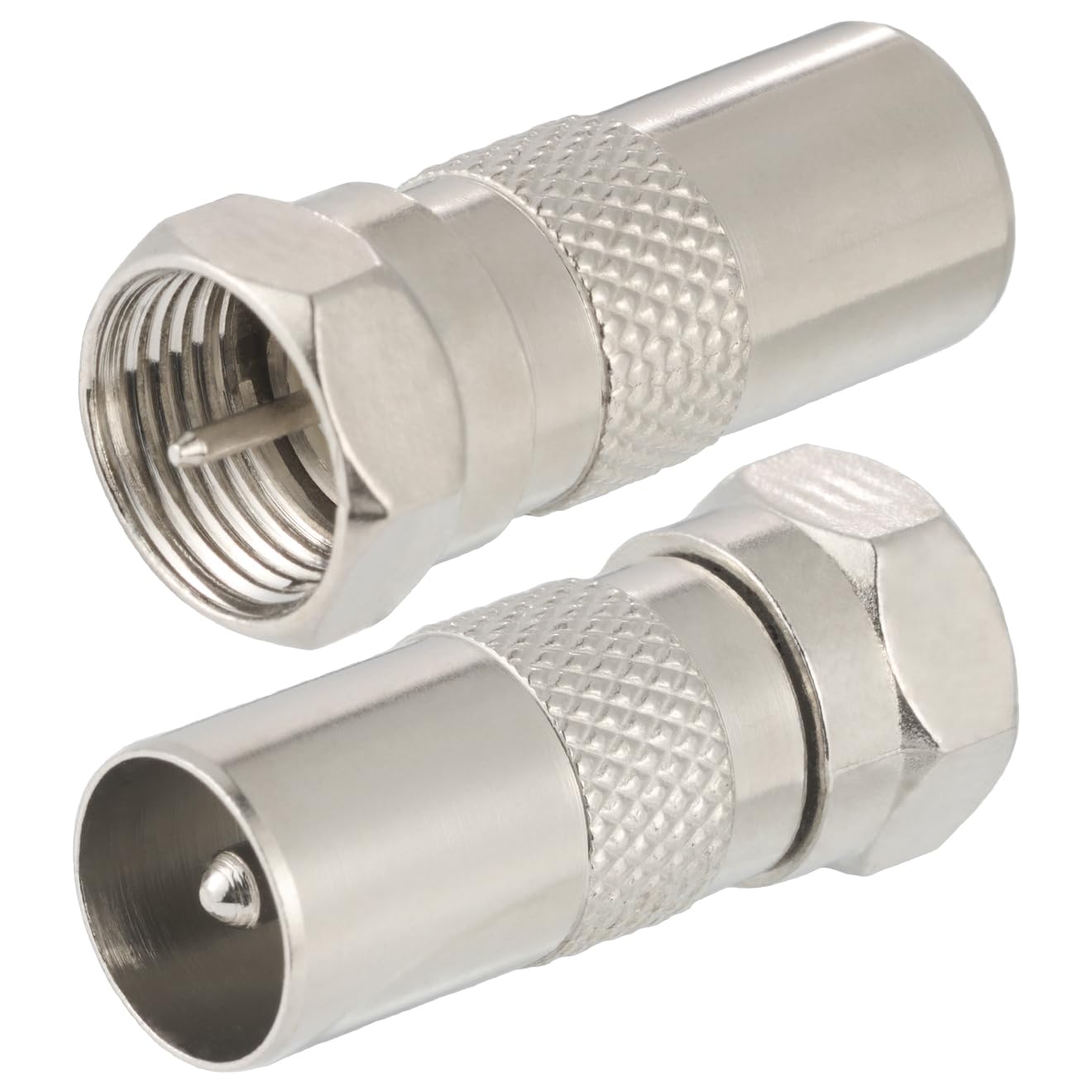 Vecys TV Aerial Coaxial Cable Adapter F Type Male to TV Male Adapter DVB-T T2 Tuner Antenna Adapter HD for Ariel BK LED 4K 3D UHD (2 pcs)