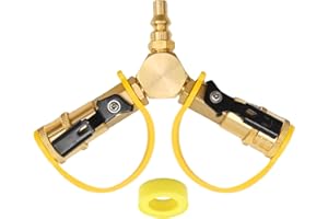 Anxingo 1/4" RV Propane Y Splitter Adapter, Solid Brass Propane Quick Connect Disconnect Fitting with Dual Shut-Off Valves, G