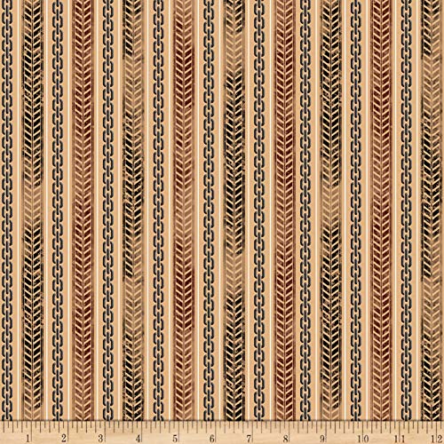 Fabric & Fabric QT Rule The Road Tire Track & Chain Stripe Tan Fabric by The Yard