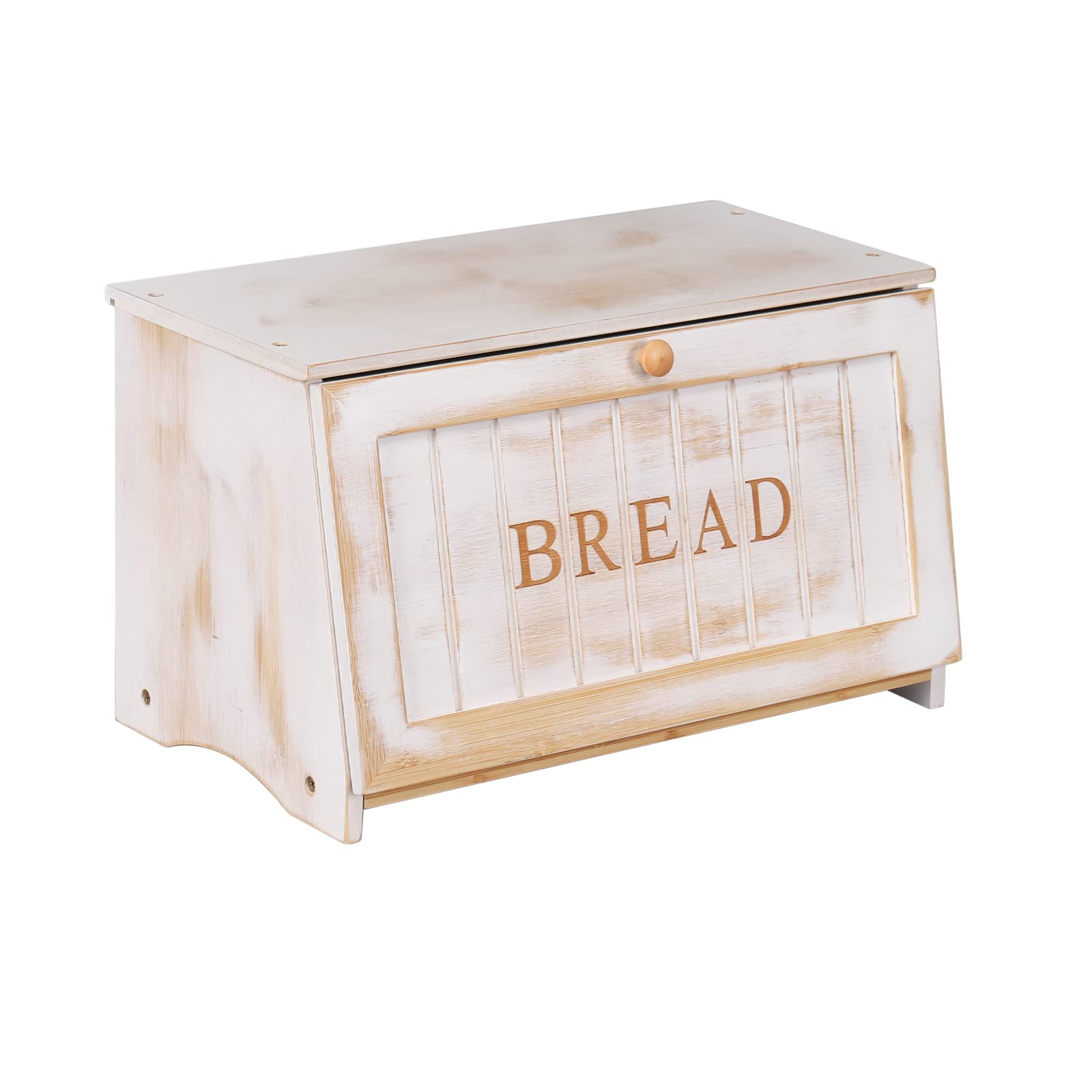Photo 1 of HOMEKOKO Vintage Large Wood Bread Box for Kitchen Counter, Retro Design Single Layer Bamboo Large Capacity Food Storage Bin (White)1065888652
