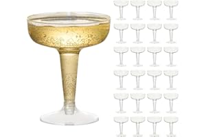 Hyuetrsa 24 Pack Plastic Champagne Coupe 4 Oz Disposable Champagne Cups, Acrylic Cocktail Glasses Stem Cups for Martini, Marg