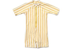 glcsisi Girls One Piece Swimsuit Zipper Long Sleeve Rash Guard Green Striped Sunsuit Seersucker Bathing Suit with Ruffle Butt