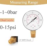 Plyisty 0-1 Bar 0-15 PSI Mini Pressure Gauge 1/4" Low Pressure Manometer view 3