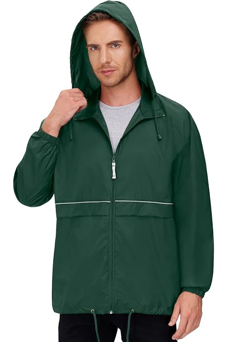 TEZO Mens Rain Jacket Waterproof Hiking Coat Windproof Mountain Jacket  Lightweight Windbreaker with Hooded(AG/GY S) at Amazon Men's Clothing store