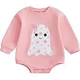 Rtnnsbbfcm Newborn Baby Girl Halloween Outfit Long Sleeve Floral Ghost Print Sweatshirt Bubble Romper Fall Clothes