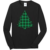 Threadrock Men's Green Plaid Christmas Tree Long Sleeve T-Shirt