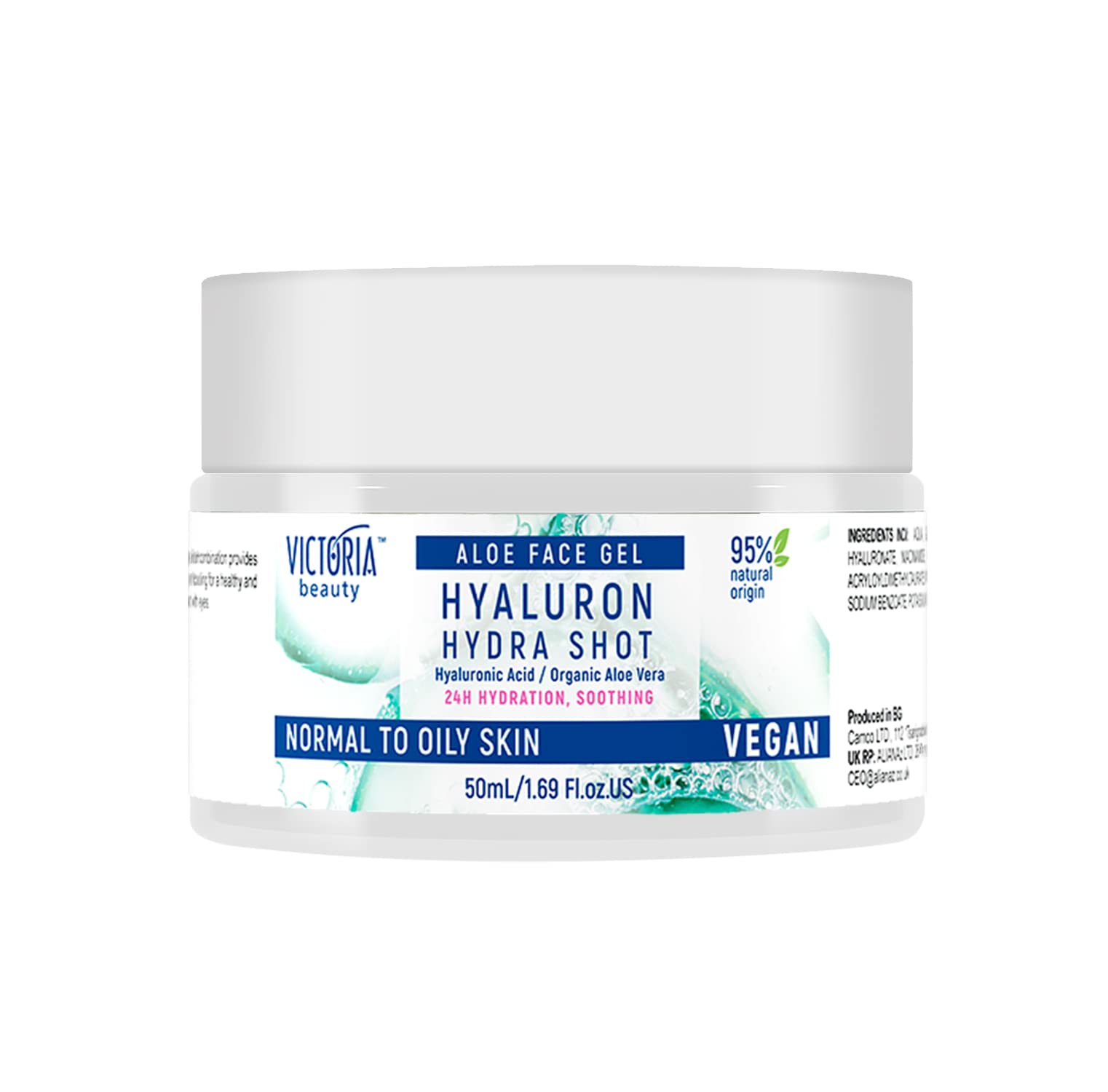 Victoria Beauty Hyaluronic Acid Moisturiser for Oily Skin - with Aloe Vera and Niacinamide - Mattifying Oil Free Gel Moisturiser - Day and Night - for Men and Women - 95% Natural, Vegan, 50ml