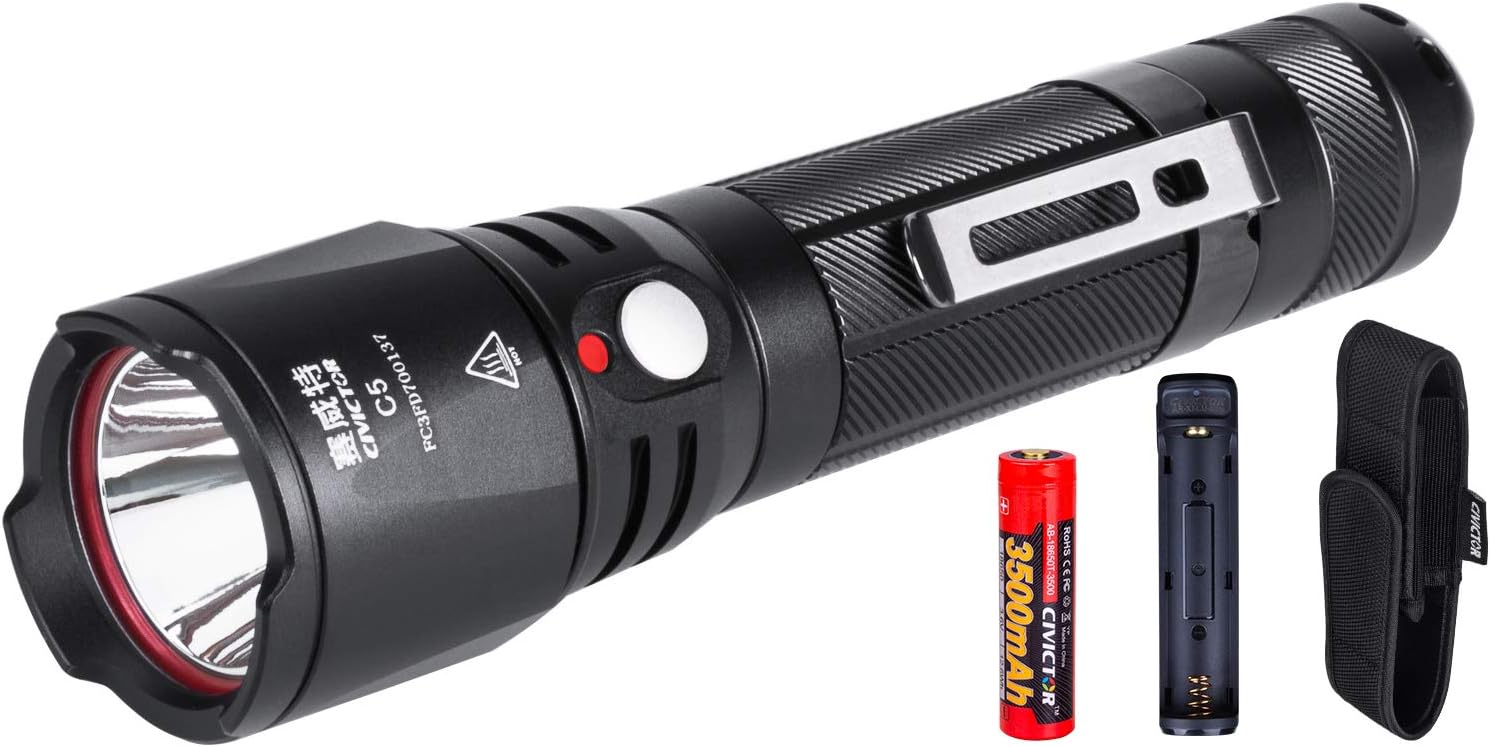 Small Tactical High Power Torch Led Torch Super Bright 900 Lumens Torch 18650 CR123A Rechargeable Battery Torch Kit with Holster Holder Clip Waterproof IPX8 Mini Pocket Torch Light Camping Flashlight