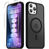 YENAPOON for iPhone 13 Pro Max Case, Matte Magnetic Phone Cover, Black | Fit for MagSafe, Screen Protector included, Shockproof Military Grade Protection, Translucent Frosted Back