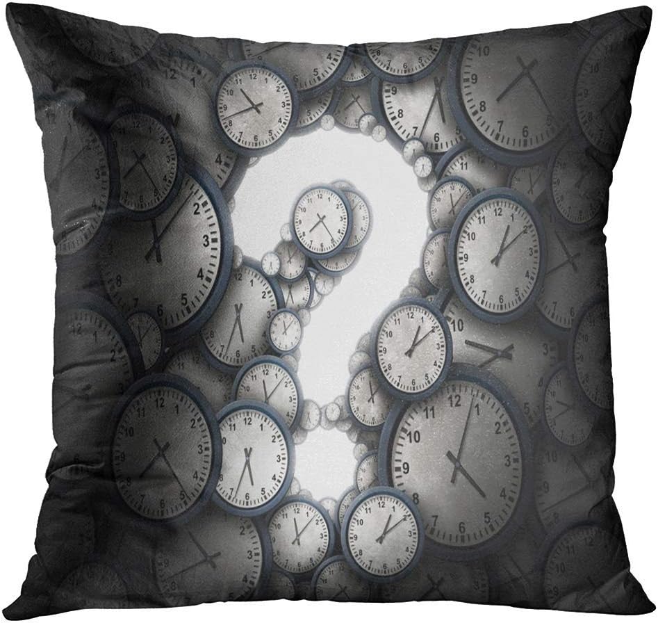 Newhomestyle Throw Pillow Cover Time Question Schedule As Group Clocks Shaped Glowing for Uncertainty Metaphor for Deadline Corporate Home Decor Square Cushion Pillowcase (Two Sides)