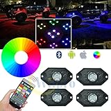 Wiipro RGB LED Rock Light Kits Cellphone APP Bluetooth Control with 4 pods Lights for JEEP Off Road Truck ATV SUV Vehicle Boat Interior with Timing & Music Mode