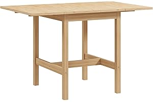 HOMCOM Foldable Solid Wood Dining Table, Drop Leaf Table for Small Spaces, Folding Table for Kitchen, Dining Room, Natural