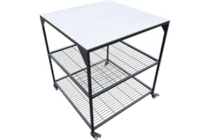 JIN BETTER GRILL PARTS 3-Tier Stainless Steel Mobile Pizza Oven Cart with Prep Station - Heavy-Duty Outdoor/Indoor Kitchen Cart Compatible with Ooni, Blackstone, Cuisinart Grills & Pizza Ovens (31.5" W x 31.5" D x 35.4" H)