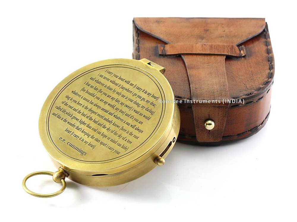 Roorkee Instruments (INDIA)Christmas Thanksgiving Gifts E. E. Cummings Complete I Carry Your Heart Compass w/Case